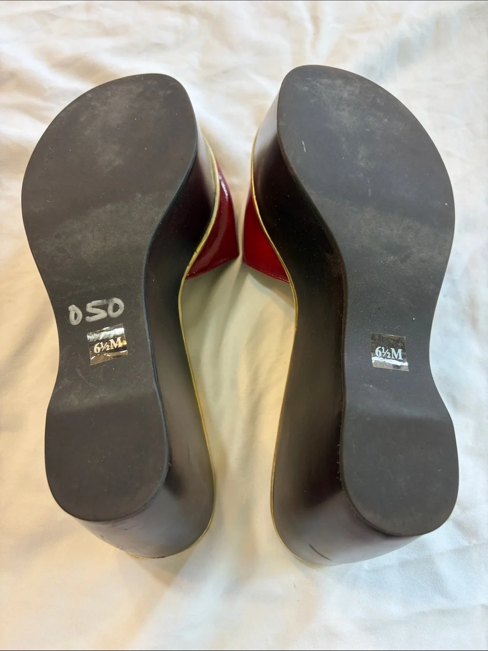 Michael Kors Red Leather Slide Wedges with Gold Footbed